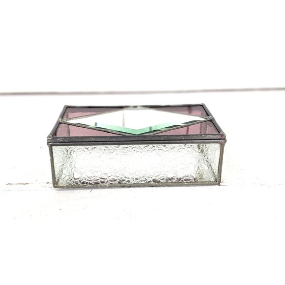 Vintage beveled diamond mirror glass trinket jewelry ring box - Picture 3 of 9
